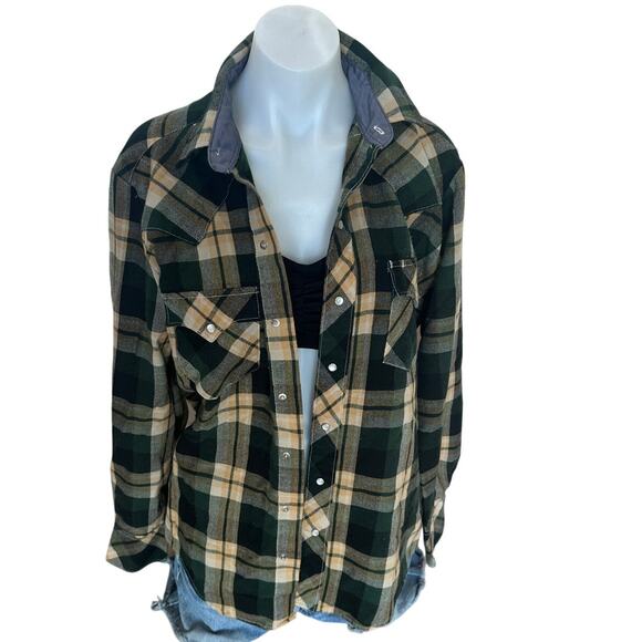 Green Bay Packers Flannel Plaid Shirt MEDIUM Oversized Unique Green Western Snap - Picture 4 of 7